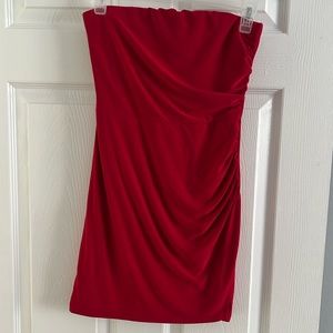 Tresser, bright red strapless mini dress with cute side slit
